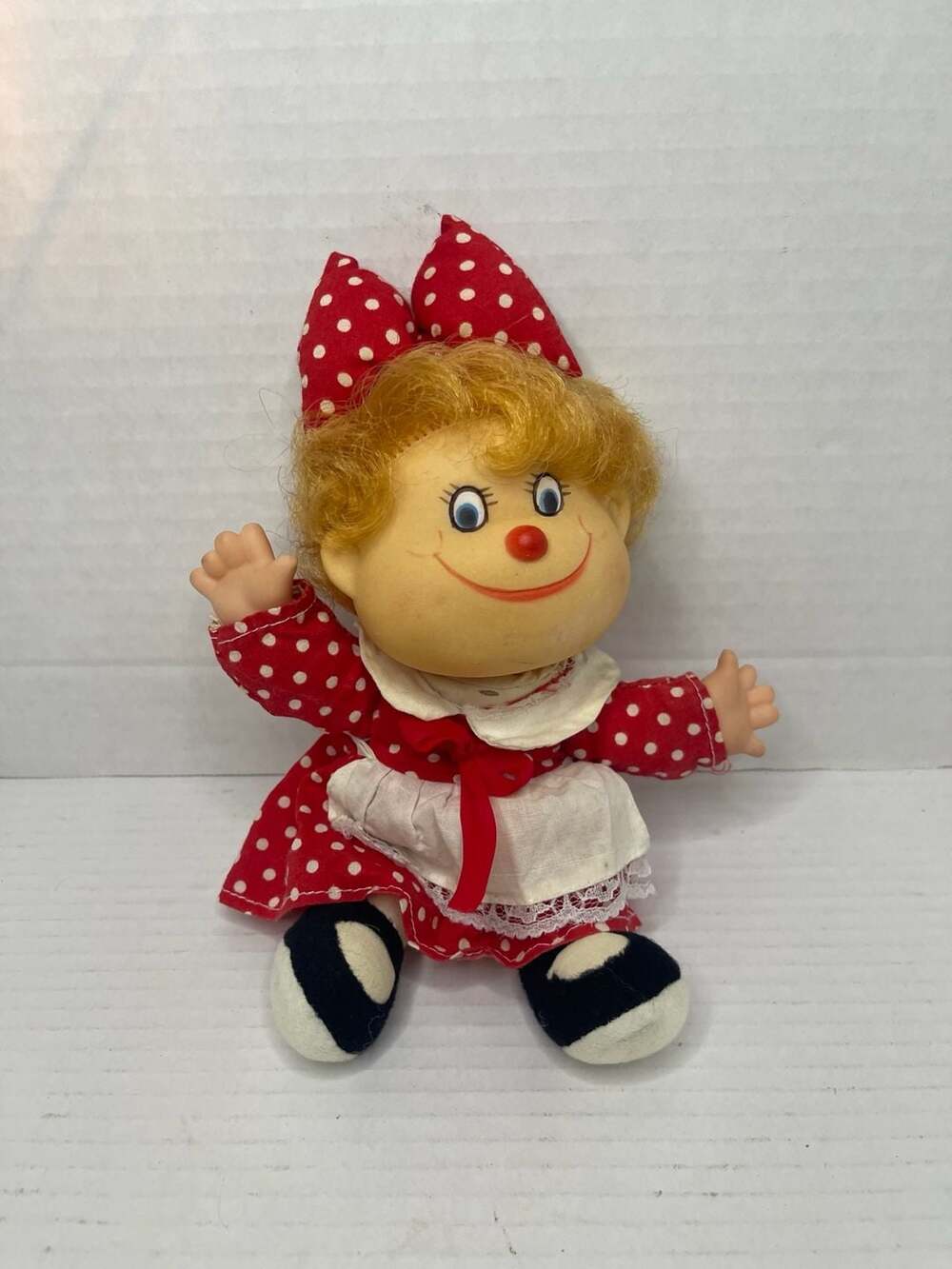 Vintage Dan Brechner Plush Doll Red Polka Dot Dress Blonde Hair